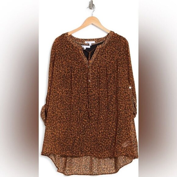 NWT DR2 Plus size 1X Long Sleeves Blouse animal print Hi Low New - Picture 1 of 12